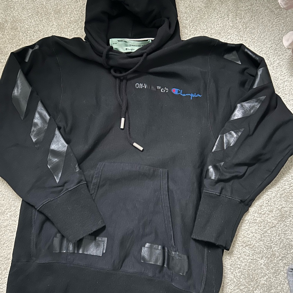 Off White /Champion collaboration Virgil Abloh Black Hoodie for Men/Unisex sz M